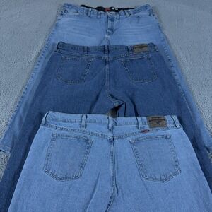 LOT OF 3 Wrangler Jeans Mens 44x30 Blue Straight Regular Fit Elastic Waist Denim